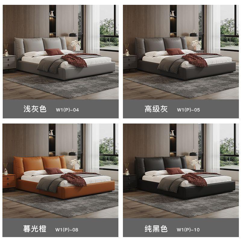 Product Introduction of leather bed  tofu block double modern master bedroom bed high-end storage high box bed 31