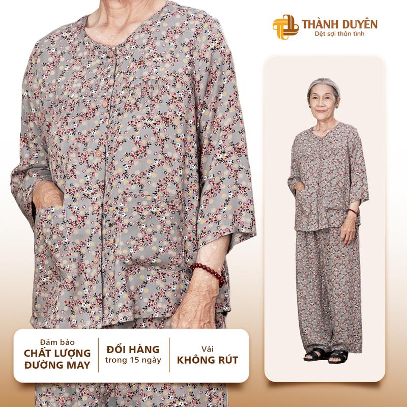 Đồ bộ cho bà mặc nhà Thành Duyên, cổ tròn, tay lỡ, quần dài, vải tole không rút , thoáng mái - 1546TLD(B) (03.22) P2 Nữ Women