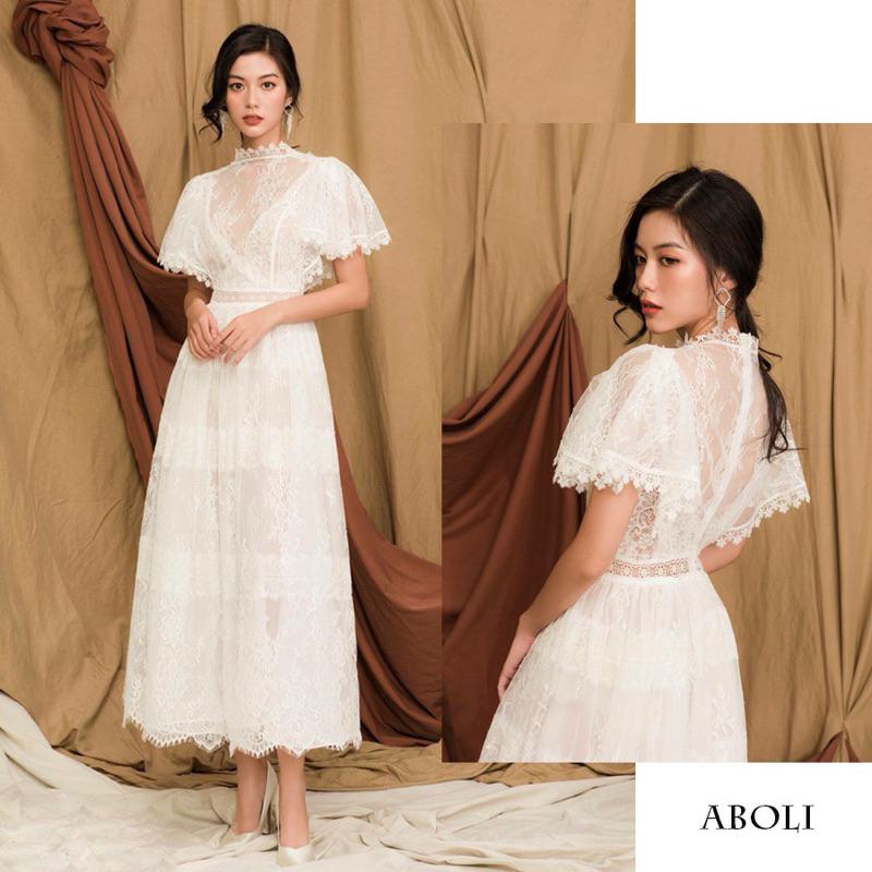  Đầm ren cánh tiên váy đi bàn cô dâu tiểu thư chất ren mi mềm cao cấp 