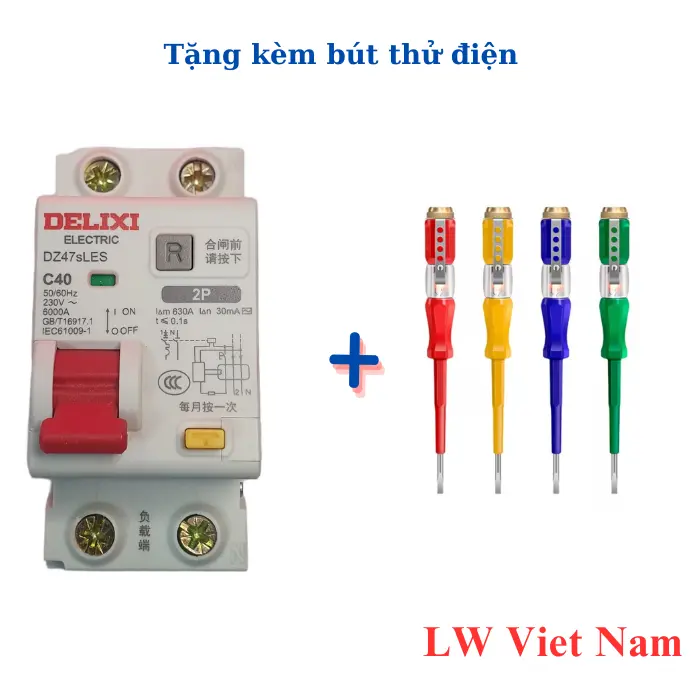 RCBO Delixi tặng bút điện - CB chống quá tải , ngắn mạch , chống giật và dòng dò - Áptomat bảo vệ gia đình - Thiết bị bảo vệ an toàn điện gia đình