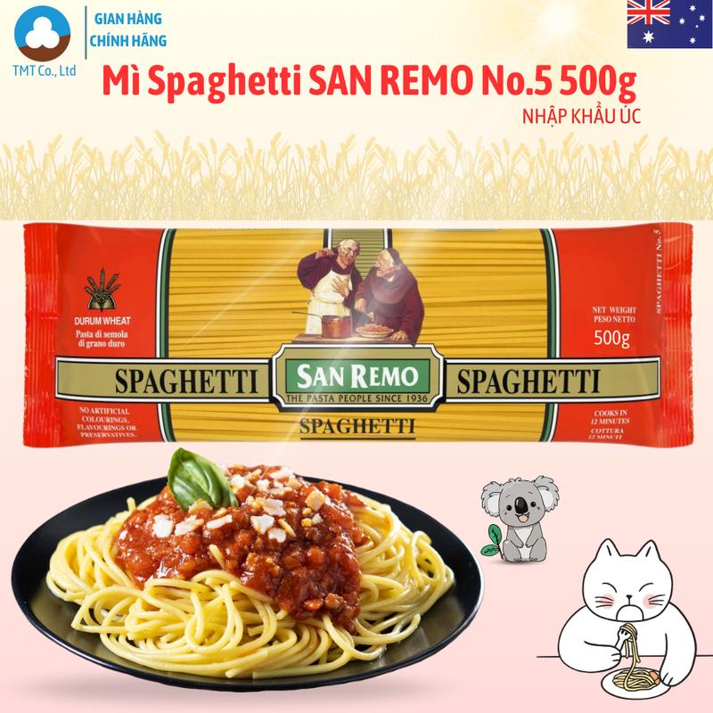 Mì Ý Spaghetti San Remo No.5 nhập khẩu Úc gói 500g làm từ lúa mì Durum không phẩm màu