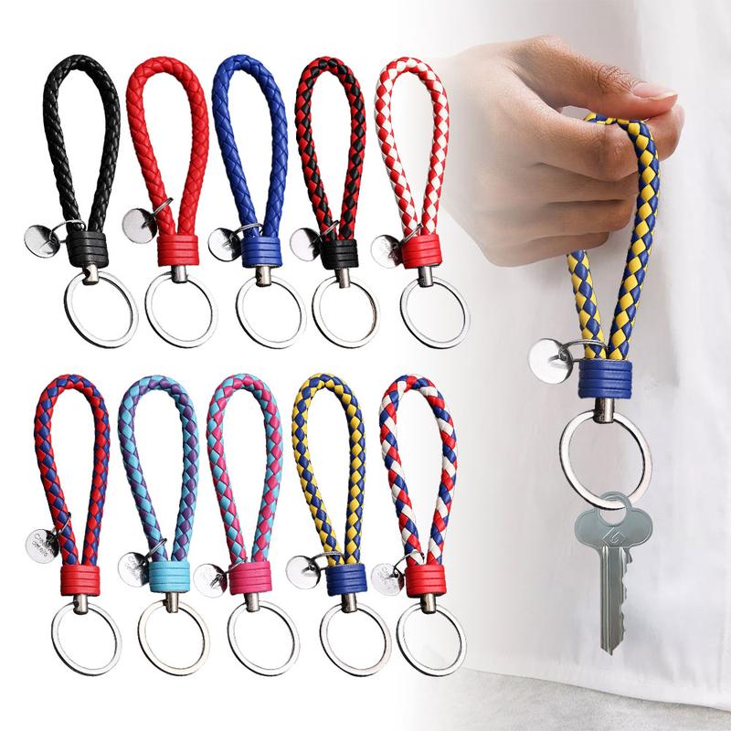 White Rope Keychain Multicolor Pu Leather Woven Rope Keychain for Men Women Car Key Holder ...