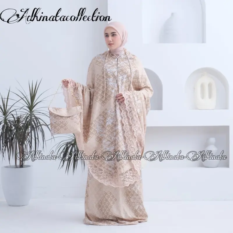 SEO ADHINATASHOP-mukena dewasa 2in1 printing shiren cocok han taran /Autumn Orange Muslim Renda mukenamurah cantik anggun 7