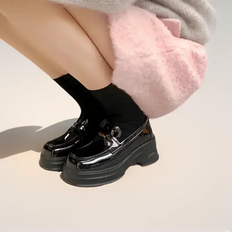 Giày Loafer Lười New Penny Cho Nữ Đế Cao 6,5 Cm Phong Cách Retro Mũi Vuông Tiger Shoes