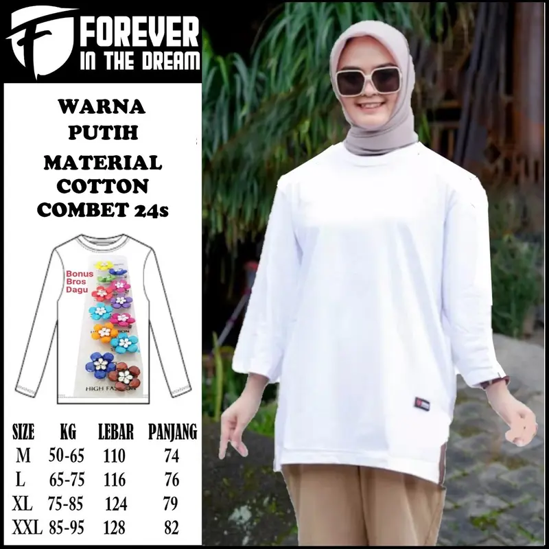 Oversize kaos wanita lengan 7/8 oversized style hijab outfit gemuk Polos combed lembut Baju 2