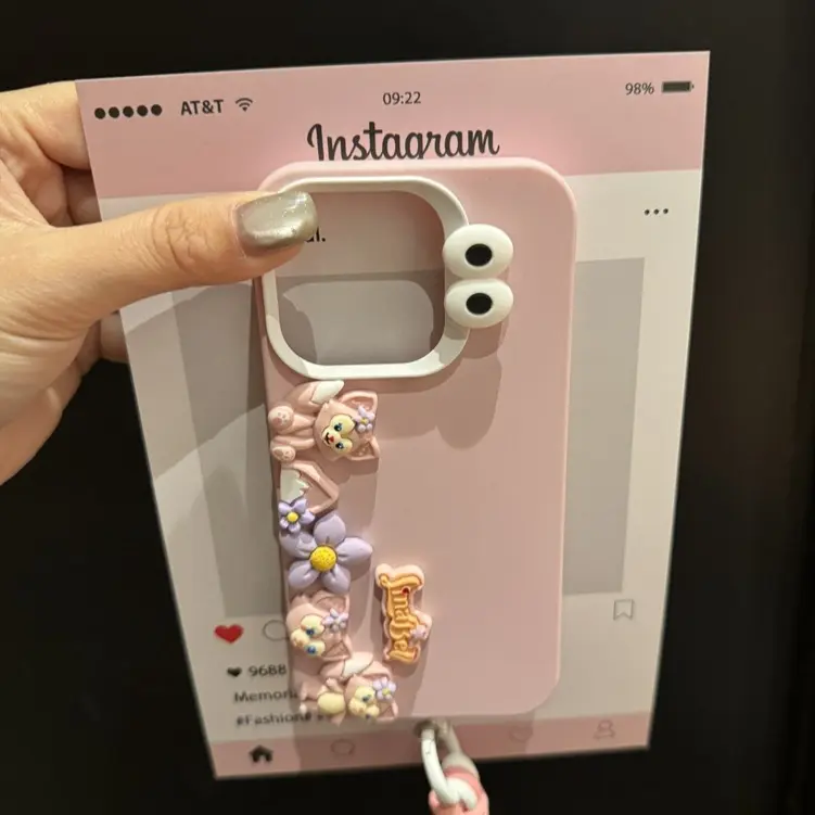 3D Cartoon Doll Pink Lina Bell Strap Soft Silicone Case for Apple ip iPhone 11 12 13 14 15 16 Pro Max 14 15 16 Plus Women's Fashion Gift Frosted