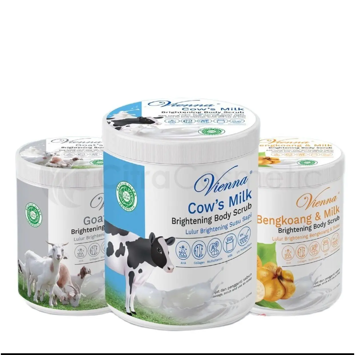 Vienna Brightening Body Scrub kemasan 1Kg All Variant Lengkap - Lulur pemutih badan 1000gram / 1kg