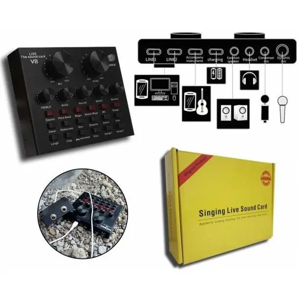 Soundcard V8 Lengkap Ori V8 Sound Card Microphone Webcast Live External Sound Card with Personal Entertainment Streamer for Phone Computer Sound Card V8 Audio Soundcard New 4