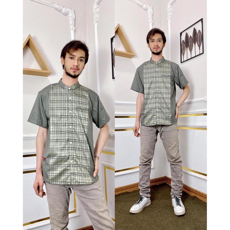 Baju Koko Pria Dewasa Lengan Pendek Terbaru Muslim Songket Nyaman Motif Lembut 9
