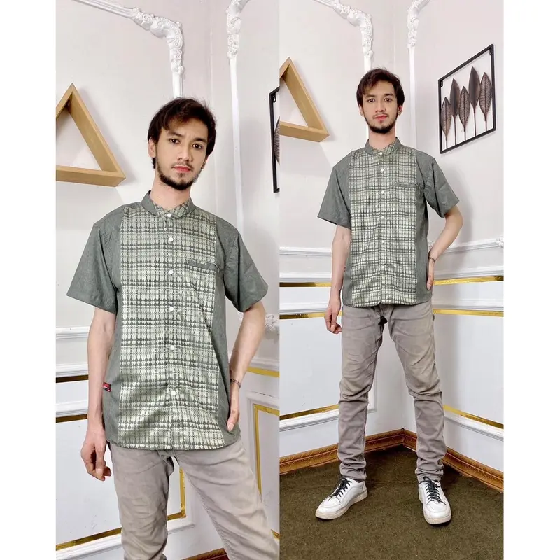 Baju Koko Pria Dewasa Lengan Pendek Terbaru Muslim Songket Nyaman Motif Lembut 8