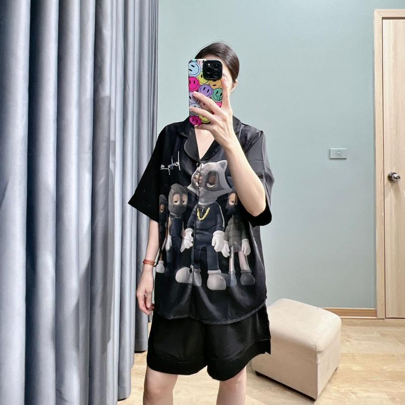 Bộ Pyjama Bigsize mặc nhà hình 4 chú chuột cộc đùi chất lụa Mango ko nhăn dành cho nữ và mẹ bầu.