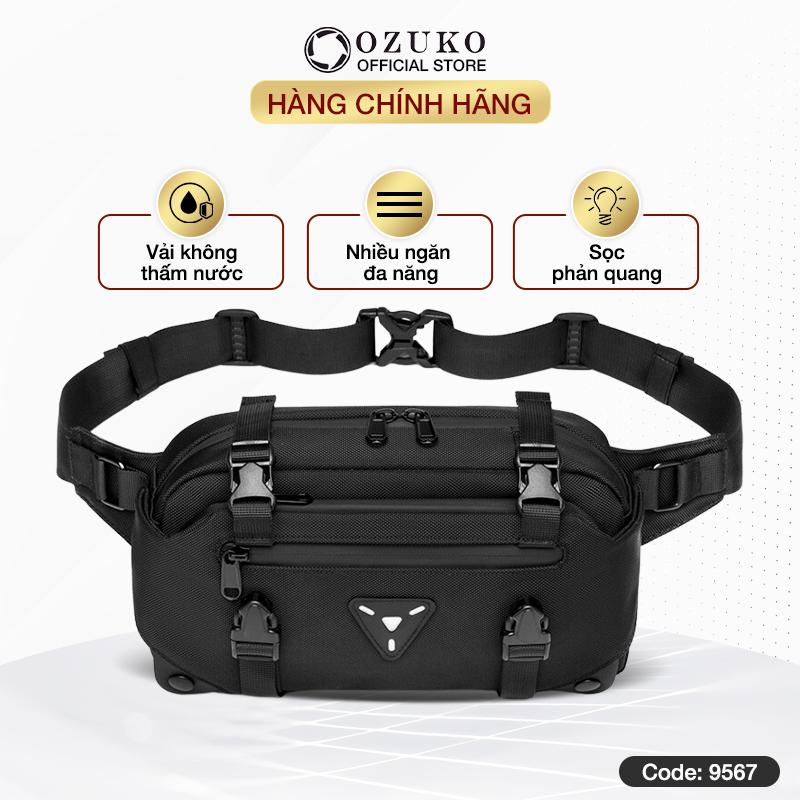 Túi đeo chéo nam nữ bao tử đeo ngực hông bụng unisex OZUKO balo 1 quai thể thao vải chống thấm dây kéo 2 chiều Mã 9567