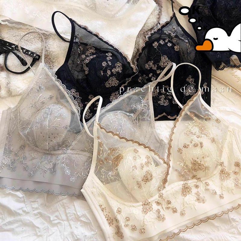 Áo Ngực Cúp Pha Lê Ren Pháp Thiết Kế Tai Thỏ Không Dây Mỏng Đồ Lót Siêu Mỏng Thêu Lưng Đẹp Dành Cho Nữ