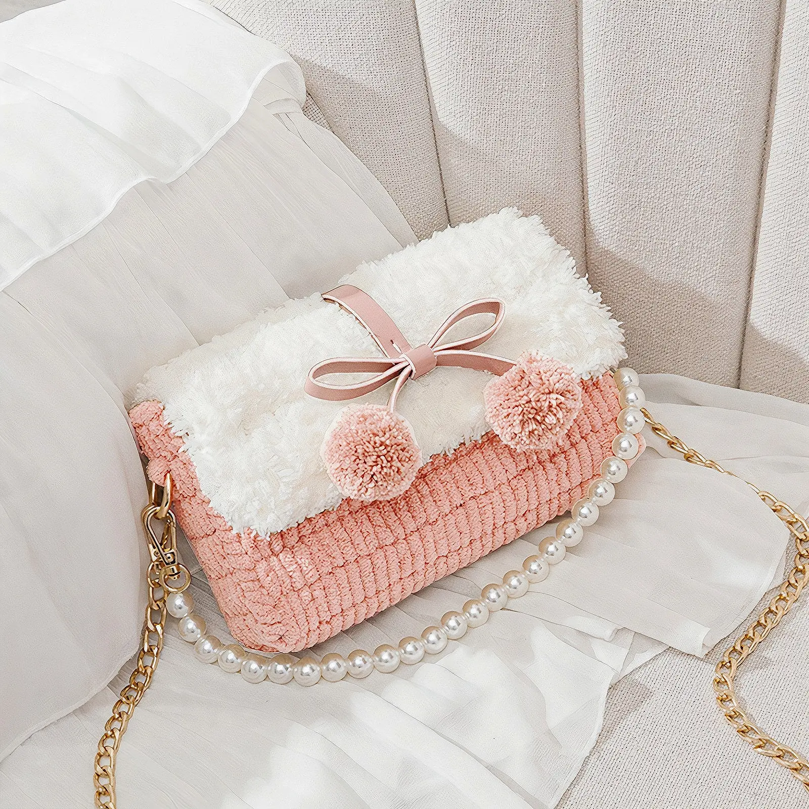 Túi đeo chéo tự đan Handmade thời trang Pom Pom - Phụ Kiện Đan Túi SODA (CÓ HƯỚNG DẪN) Đeo Vai Bag Canvas Nữ