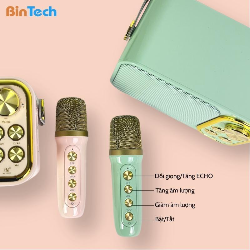 Loa karaoke mini 2 mic bluetooth BINTECH YS 105 Không dây, kèm 02 micro hát karaoke, công suất 25W - Bảo hành 12 Tháng 3