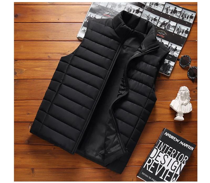 Product Introduction of Aiwetin Men' Sleeveless Vest Jackets Winter Fashion Male Cotton-Padded Vest Coats Men Stand Collar Warm Waistcoats Clothing 5XL 6