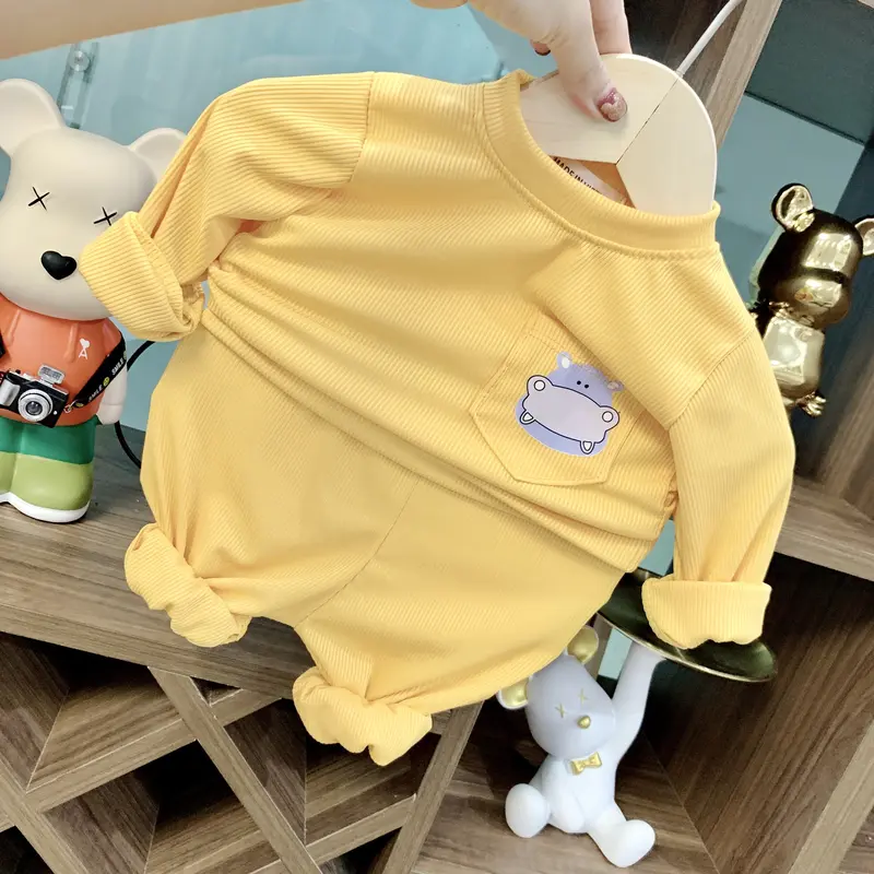 Bộ quần áo thu đông chất len tăm cho bé trai bé gái, thiết kế có túi ngực cổ tròn cho em bé từ 7-19 kg 2