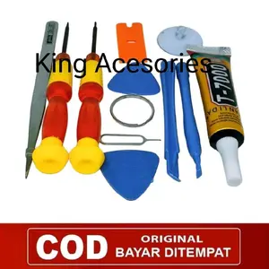 Obeng Set 10 in 1 / 8 in 1 + Lem T7000 / B7000 15 ML + Congkelan LCD + 2 Jepitan LCD  Tolls Alat service Ponsel Obeng Set Murah - 10 in 1 + Lem T7000 15 ML