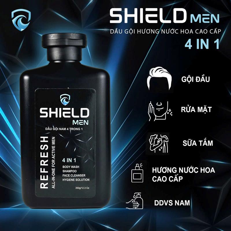 Dầu gội sữa tắm nam 4 trong 1 Shield Men hương nước hoa nam cao cấp 350ml  Thơm Mát Năng Động bảo vệ nam giới dưỡng tóc dưỡng da tắm gội mát lạnh toàn thân Dưỡng Thể