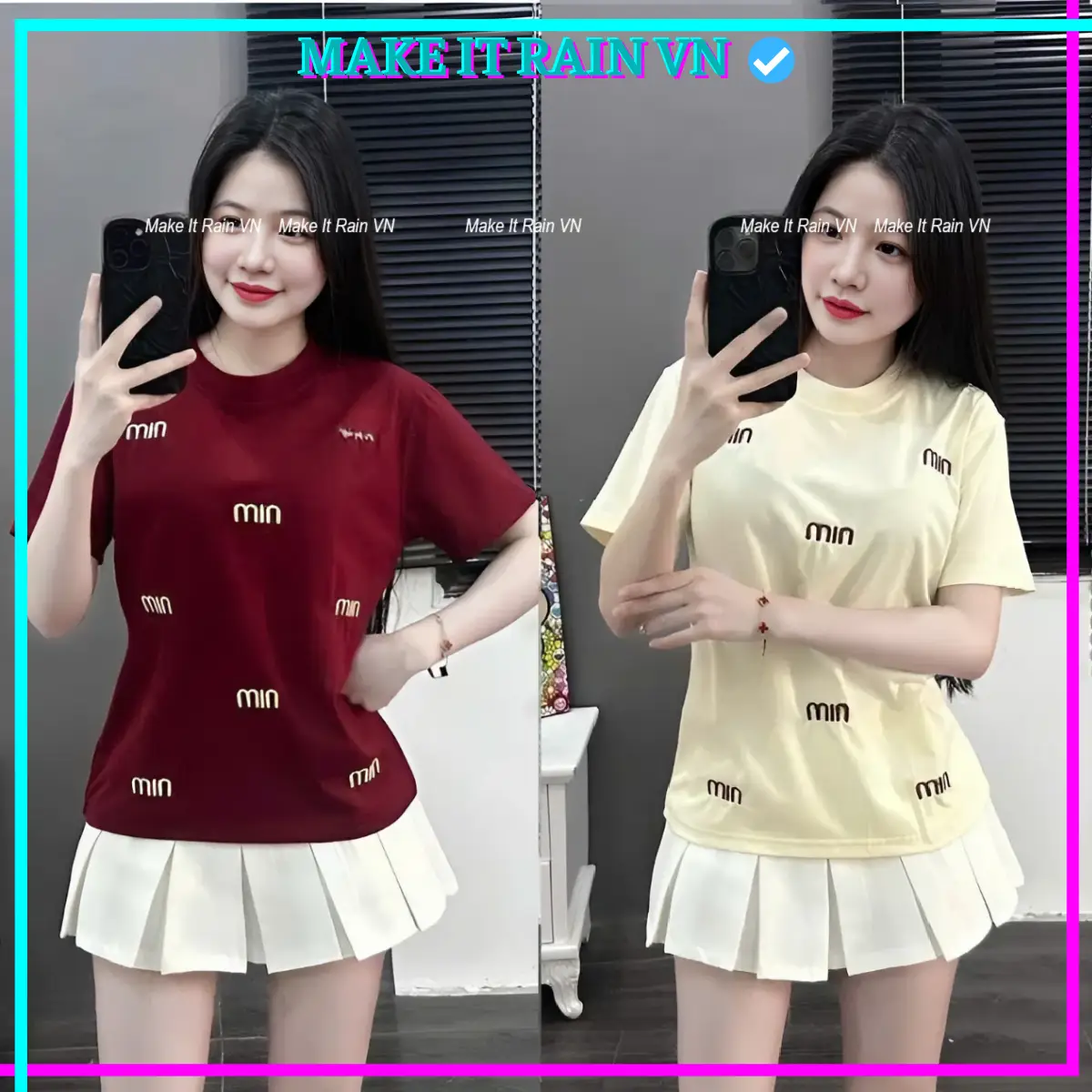[Mua Áo Có Quà] Áo Thun Baby Tee Min Min In Nổi Make It Rain, Form Dáng Ngắn Nữ Top Women Cổ Tròn Sò