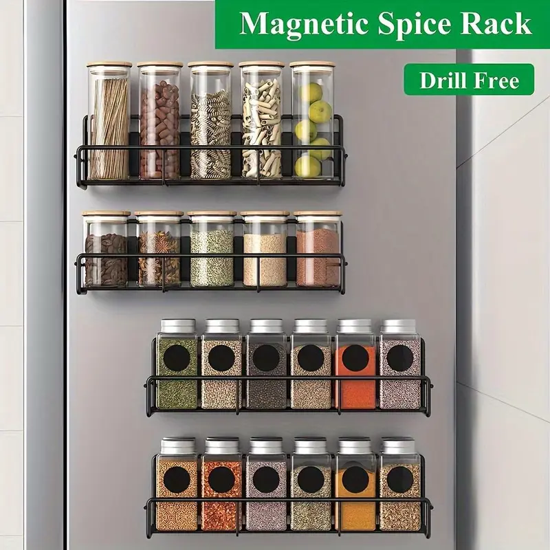 Magnetic Spice Rack for Refrigerator, 2 Counts/set Fridge Organizer, Metal Fridge Shelf, Kitchen Organization, Spice & Seasoning Organizer 4