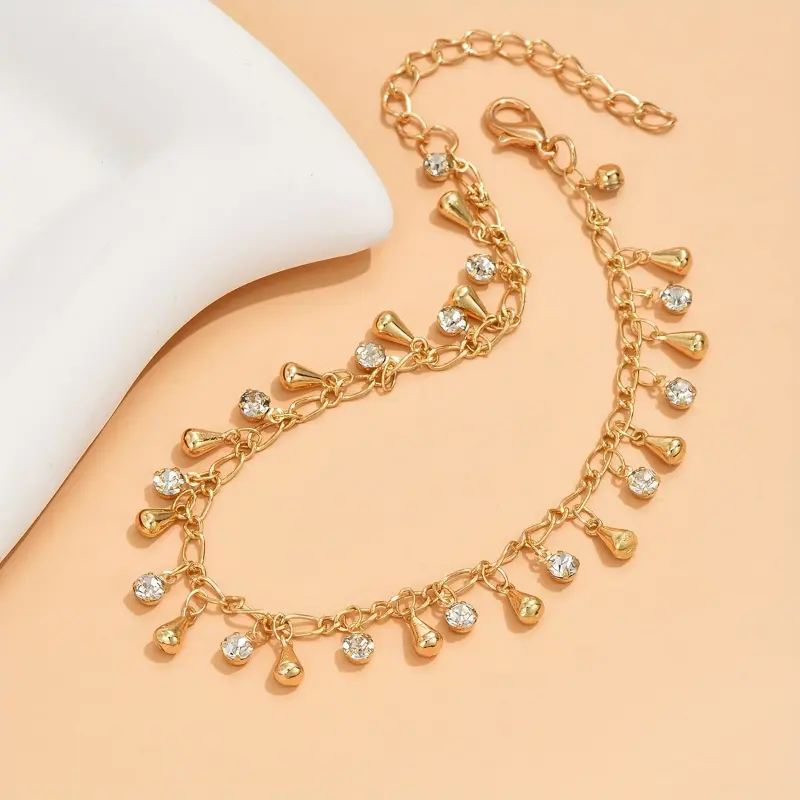 [Summer Sale] [Golden Beach Anklet] Golden-Tone Beach Anklet | Elegant Women's Simple Vacation Style, Copper Material, Ideal for Summer and Daily Wear with Sparkling Water Drop Pendant 3