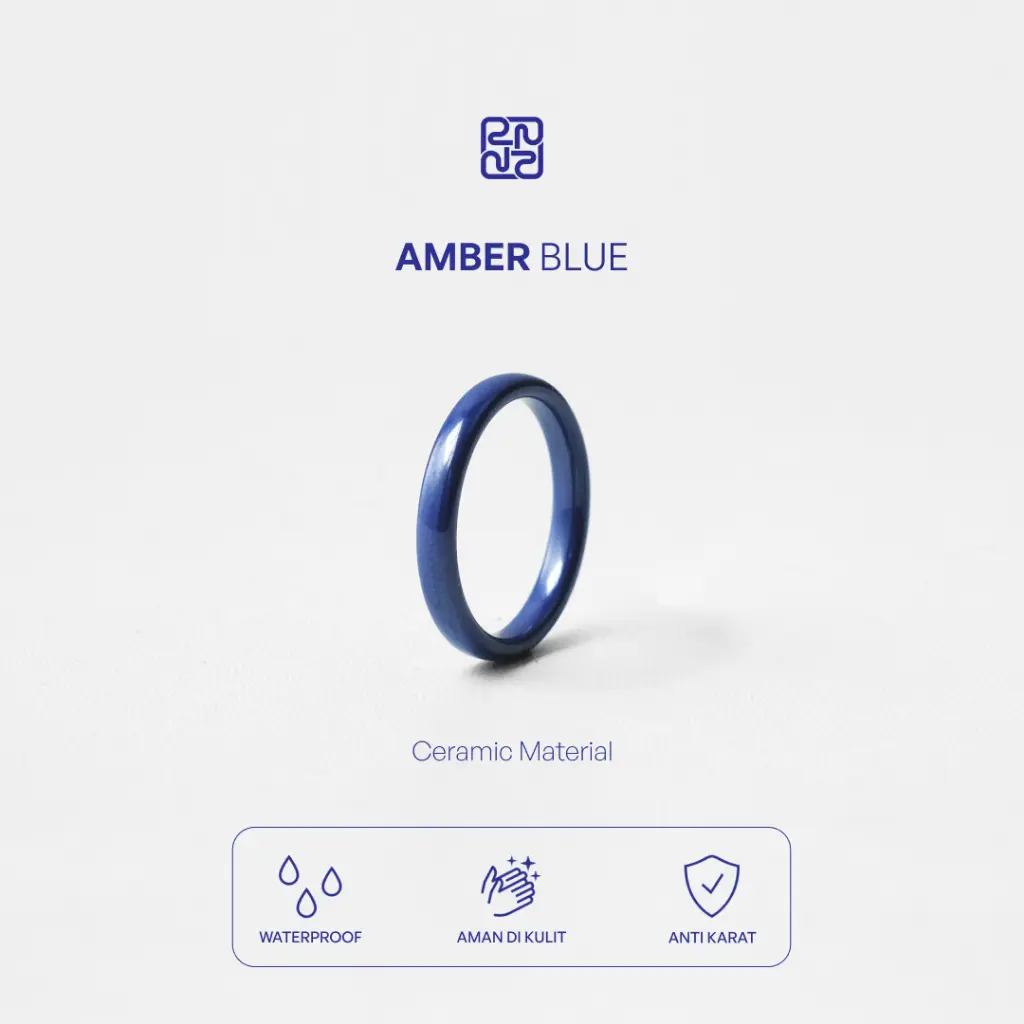 Racabel Amber Ceramic Ring Blue - Cincin Pria Wanita Keramik Biru Anti Karat
