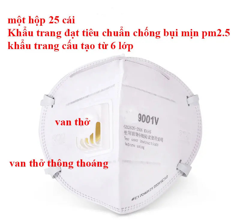 Khẩu trang 3eM 9001V,khẩu trang PM2.5 kháng khuẩn,khẩu trang lọc bụi PM2.5 cơ chế lọc vải không dệt cùng màng lọc tĩnh điện Dùng một lần Thoải mái