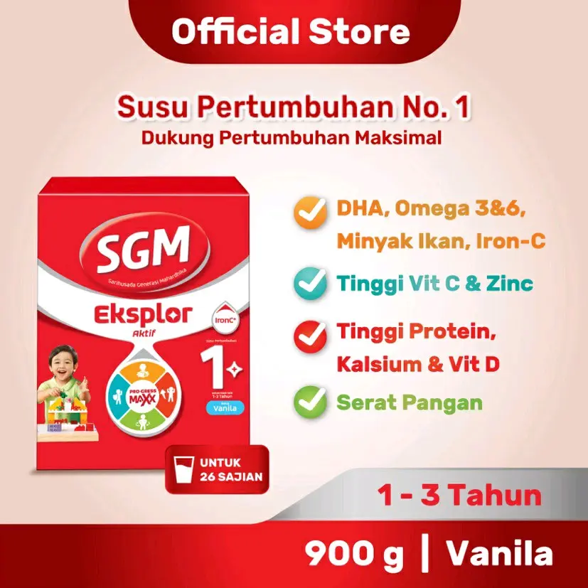 SGM Explor Aktif 1+ 900gr Rasa Vanila Madu