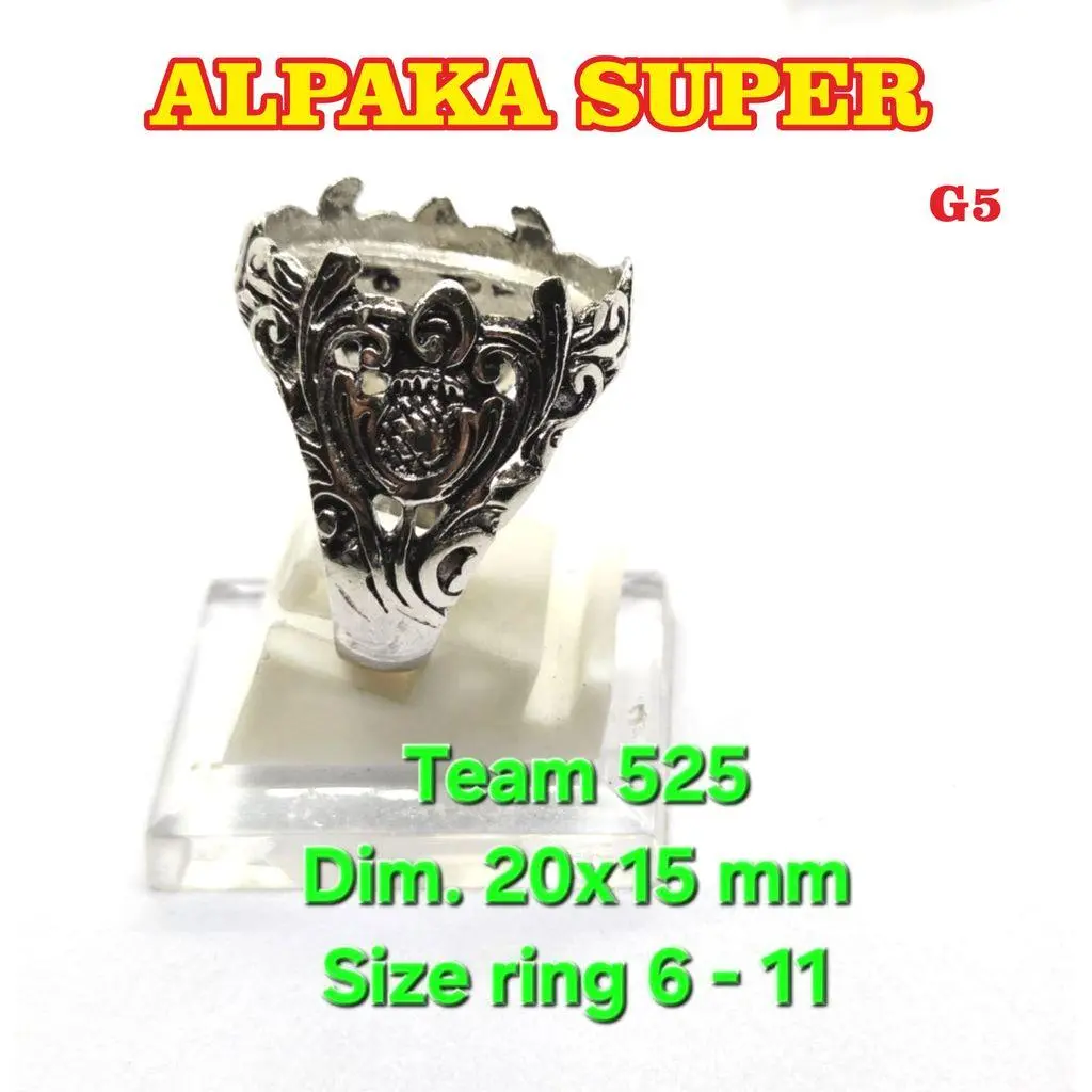 Ring emban alpaka super dim 20x15 cakar semi tanam motif mahkota / pengikat ring cincin batu akik/ G05