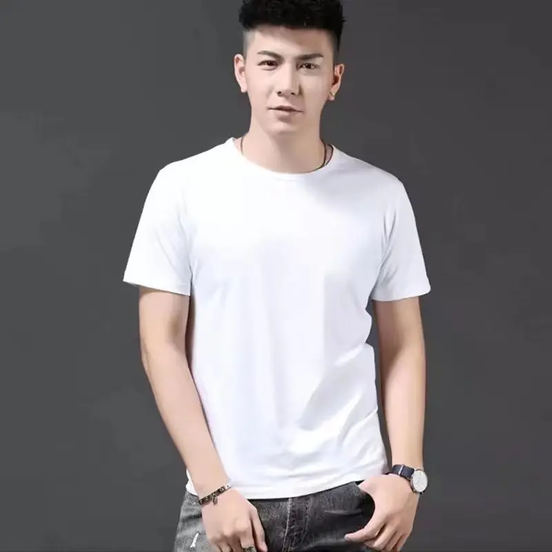 Áo Thun Cơ Bản, Màu Trơn ngắn Tay, Dáng Ôm, Thích Hợp Cho Mùa Hè, Dành Cho Nam Giới, Có Thể Mặc Bên Trong Áo Sơ Mi Cơ Sở, Phong Cách Hợp Xu hướng Áo Thun Tay Lửng Màu Trắng, Dễ Phối Đồ
