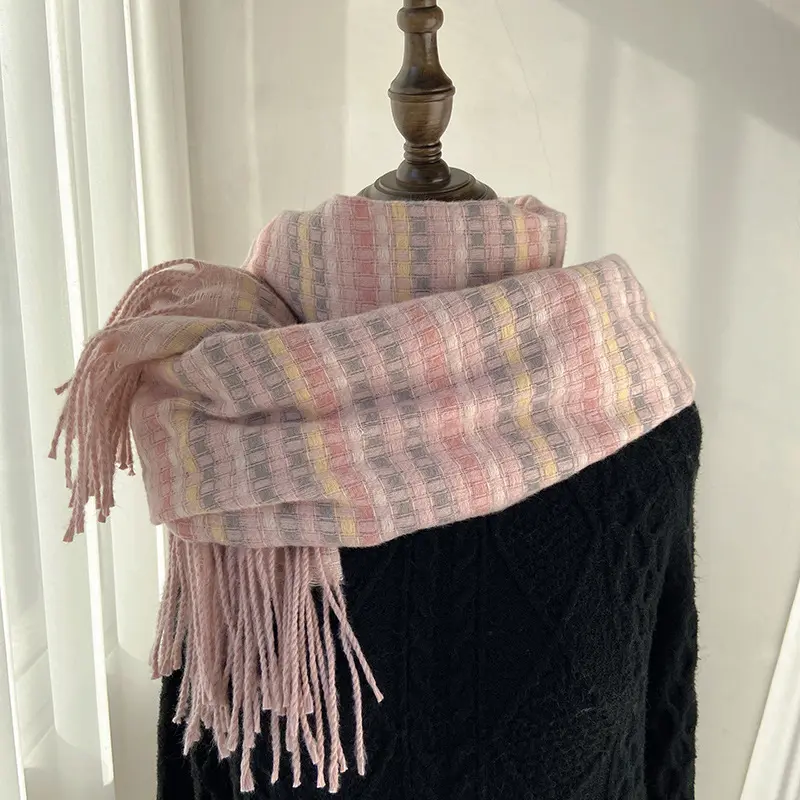 Khăn quàng cổ Len Cashmere Ấm Áp Phong Cách Hàn Quốc Mềm Mịn Thu Đông HỒNG ĐẬM CB 2