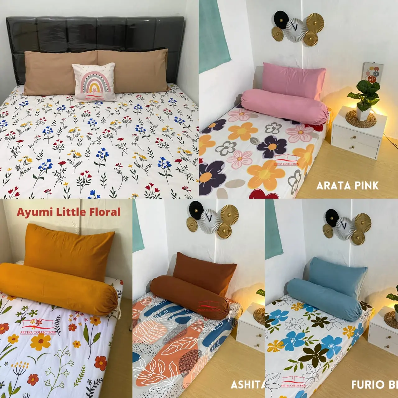 Sprei Aesthetic Motif Floral Kalem Ukuran King Size 160x200 120x200 100x200 90x200 Bisa Dicuci Katun Polymicro
