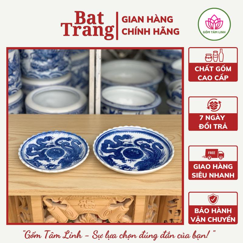 Đĩa thờ cúng, đĩa đựng trầu, đĩa đựng cau, đĩa xin đài âm dương vẽ rồng men xanh trắng Bát Tràng 1