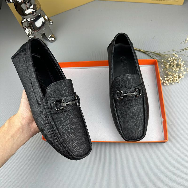 Giày lười nam mũi vuông màu đen phối mác thời trang - da xít, đế cao su có khâu âm bên trong size 38-44