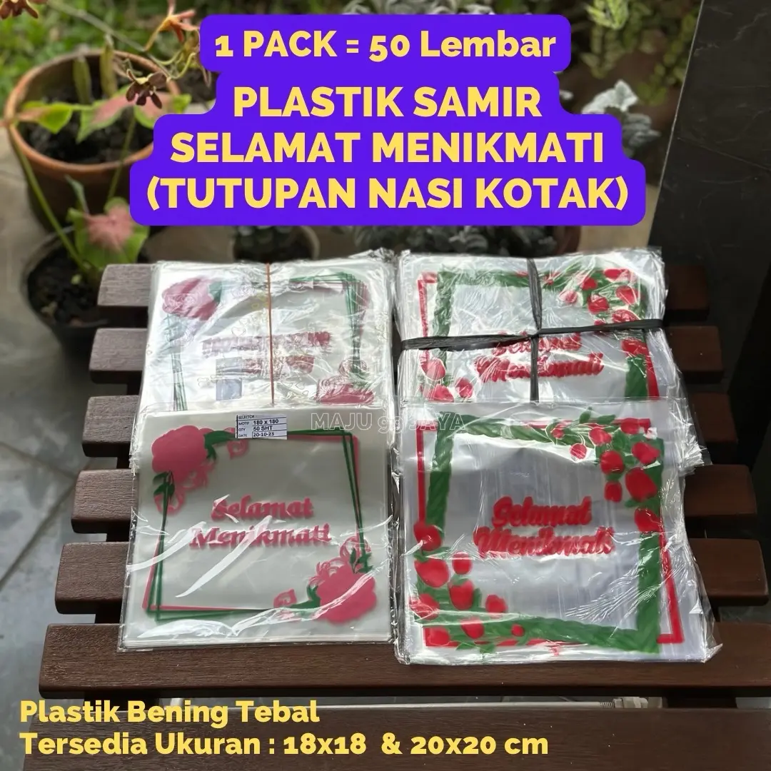 (50 LBR) Plastik OPP Samir Motif “Selamat Menikmati” / Tutup Nasi Plastik Motif Bunga