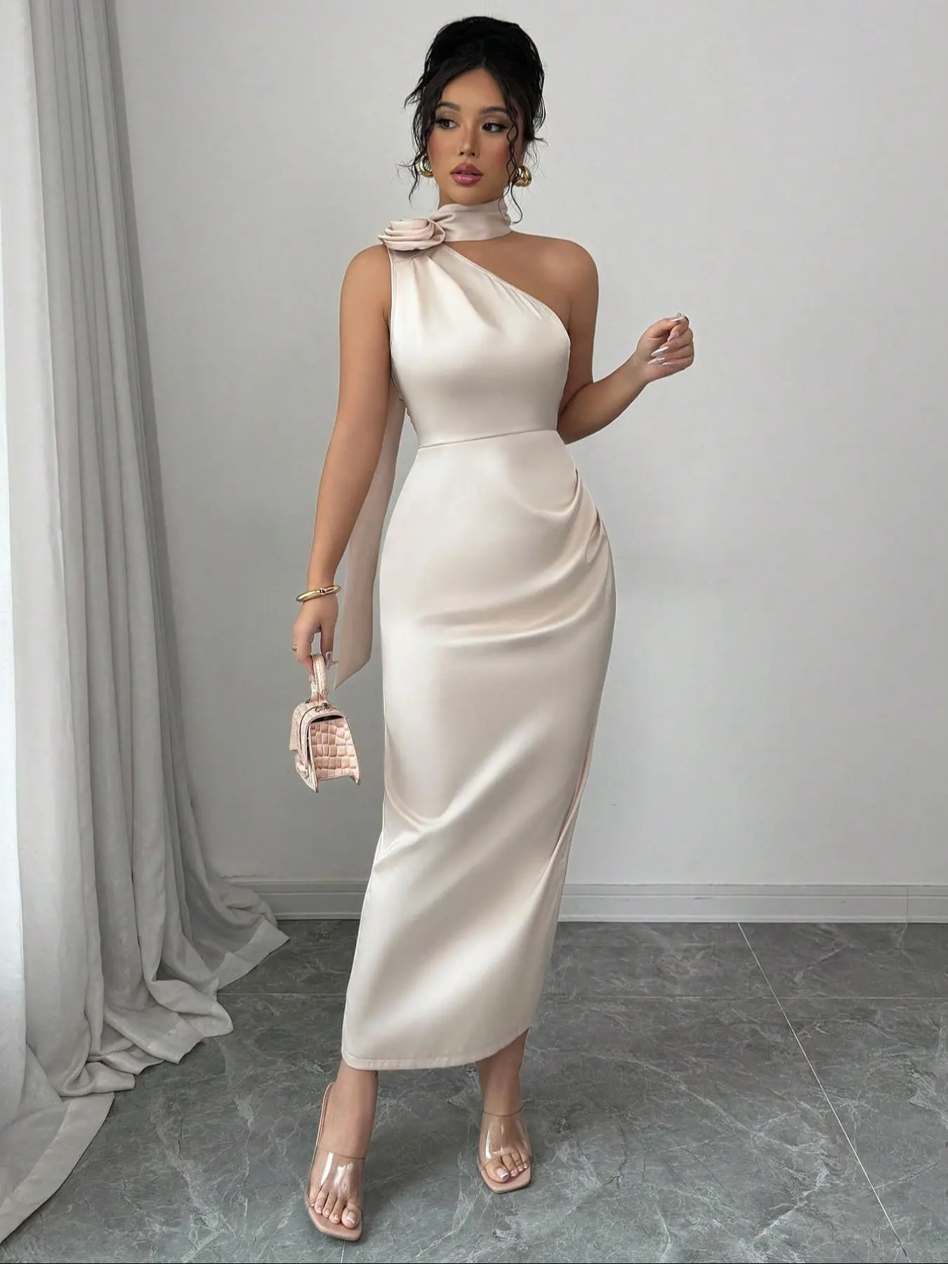 Women's Plain Chic Jacquard Tie Shoulder Tube Dress, Elegant Strapless Long Dress for Party Dating Wear, Ladies Summer Clothes