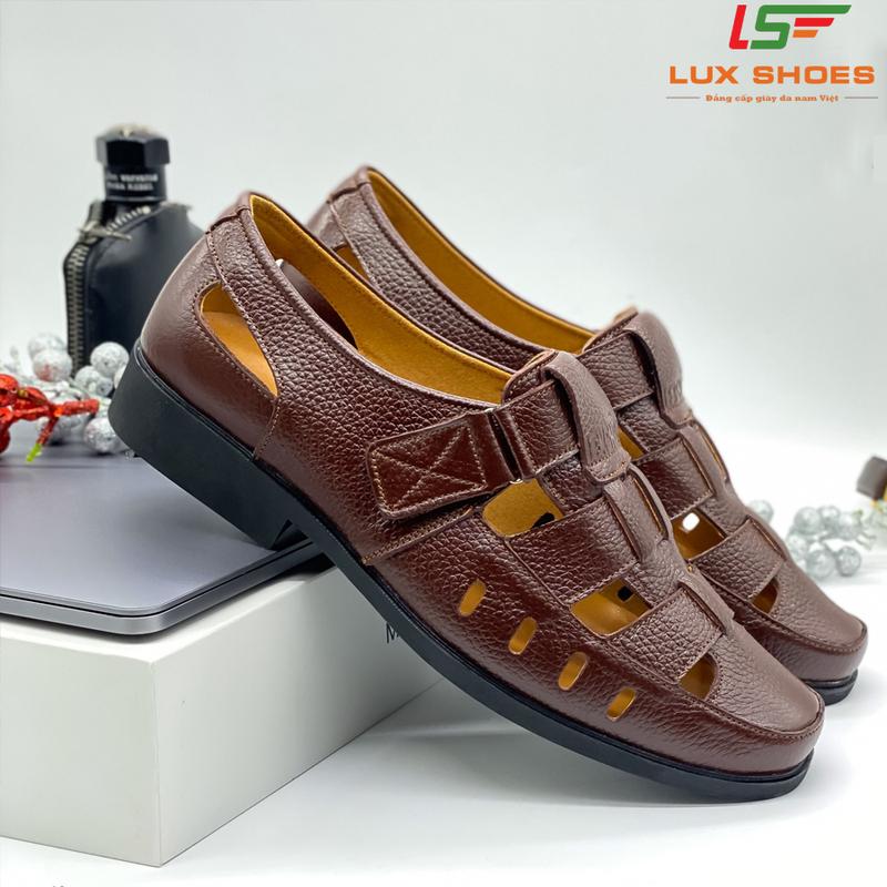 Giày lười rọ nam da bò, NTT02-GM,  da bò thật, màu sắc  nhã nhặn, thoáng khí mùa hè, dạng đục lỗ, cao su mềm, đủ size, đủ màu.