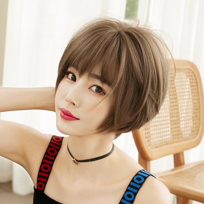 28CM New Fashion Wig Human Hair Original Real Hair True Hair Washable Short Hair Women's Hair Shoulder-length Bangs Air Bangs Short Hair 5