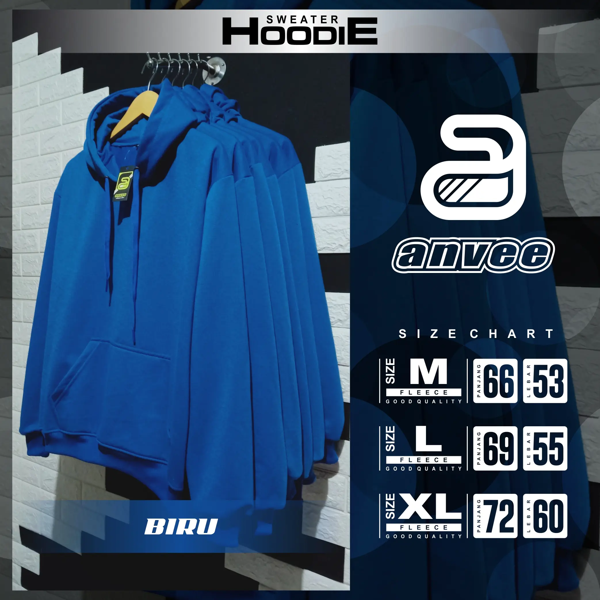 Anvee Sweater Hoodie Polos Pria Wanita Biru Benhur