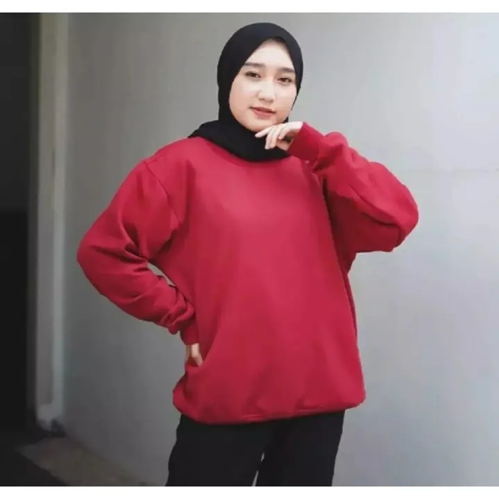 Sweater Wanita Polos Crewneck Flecee Size M L XL 3