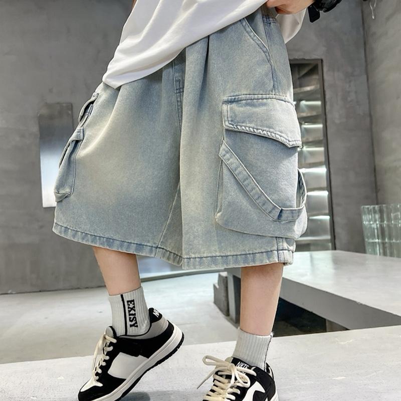 [18-60 kg] Quần bò túi hộp dáng ngố cho bé trai size đại, quần short bò túi hộp cá tính phong cách Hàn quốc cho bé trai sành điệu, quần bò cho bé trai mẫu mới 2025.quần ngố qua gối cho bé đi học