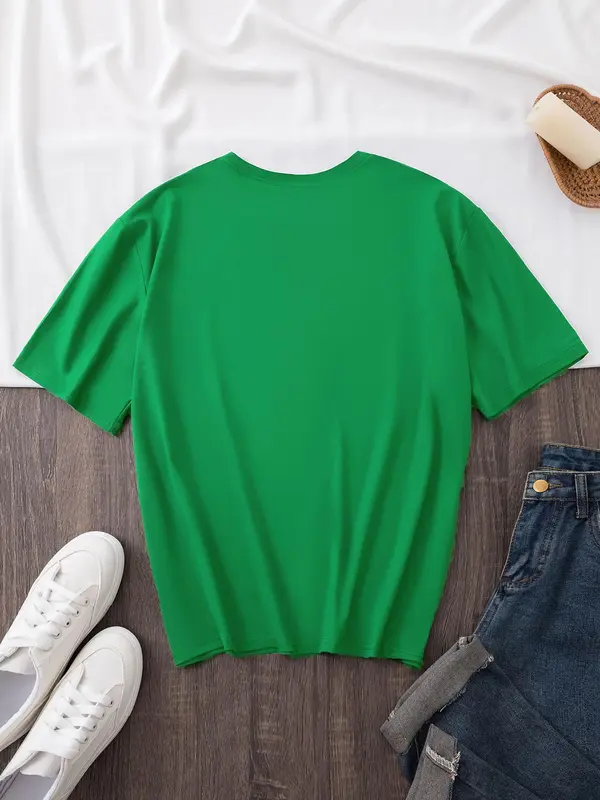 Women's Figure & Letter Print Round Neck Tee, Vintage Trendy Casual Short Sleeve T-shirt for Daily Wear, Ladies All Seasons Outfit 6
