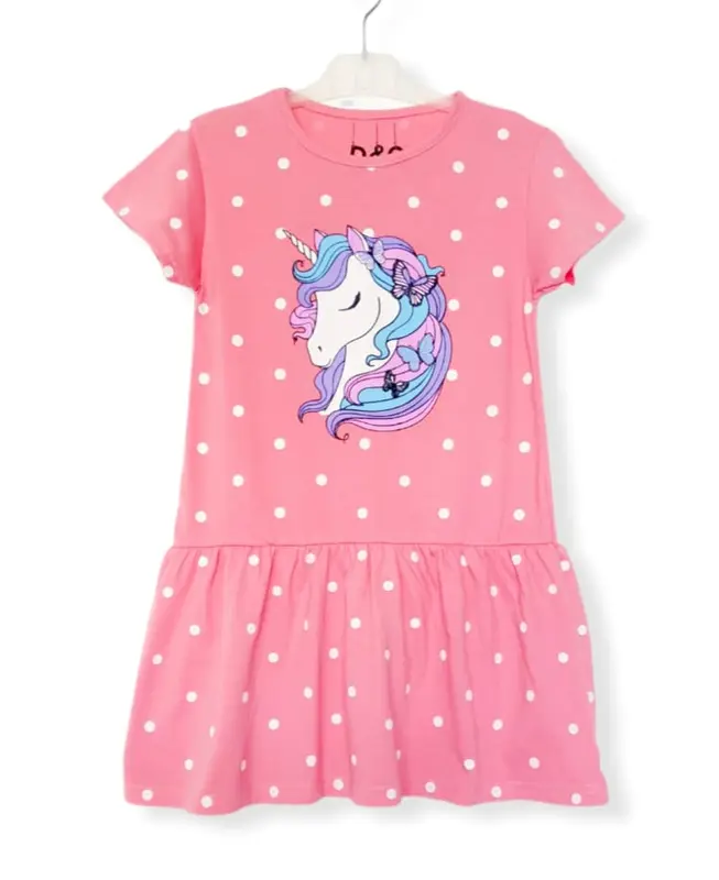 D&C Dress anak perempuan Unicorn Polkadot Salem /Pony Navy /HK Merah /UN FP Ungu Usia 1-6 tahun / Pakaian Anak Cewek / Baju Katun Bayi 1