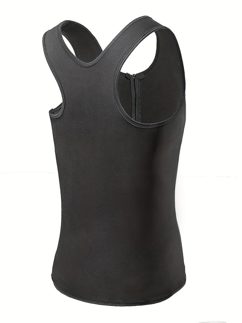 Product Introduction of Men's Solid Zip Front Waist Trainer, Summer Adjustable Body Shaper Vest, Workout Gym Exercise Sweat Shirt, Men's Sport & Outdoor Clothing, Gym Clothing Men 45