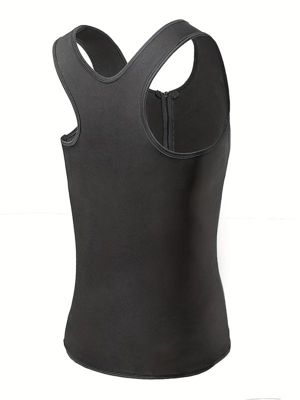 Men's Solid Zip Front Waist Trainer, Summer Adjustable Body Shaper Vest, Workout Gym Exercise Sweat Shirt, Men's Sport & Outdoor Clothing, Gym Clothing Men 1