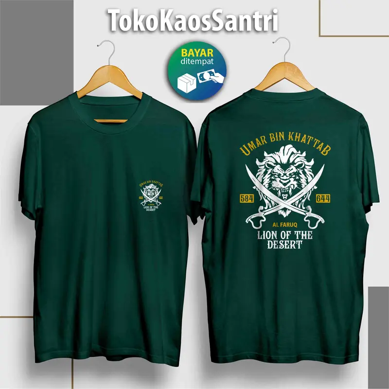 kaos distro santri Umar bin Khattab The lion of the desert Katun Santai dakwah muslim islami fashion terbaru viral tshirt cotton combed polos kata-kata Hitam Navy Custom Hijau 0