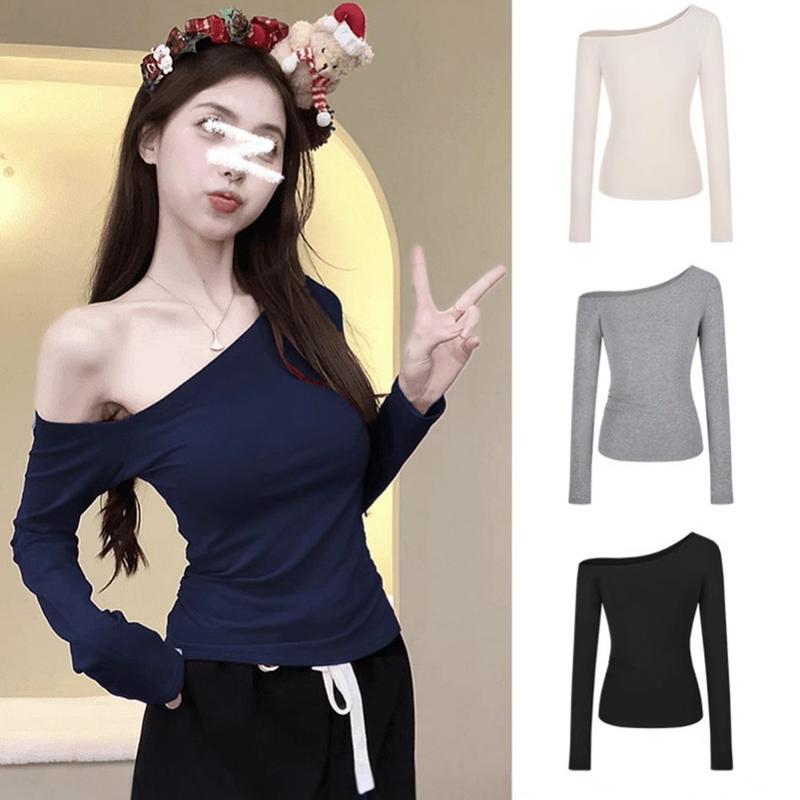 Retro Hot girl Women Sexy Off shoulder Long sleeve T-shirt Fashion All-match top 7