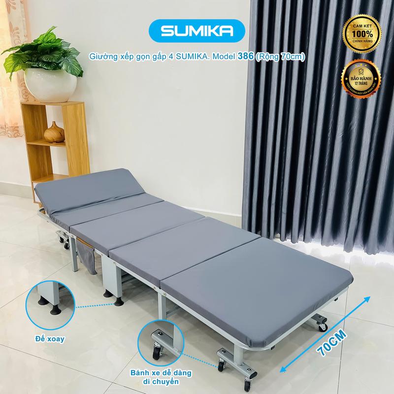 Giường xếp gấp gọn di động SUMIKA 386, có nệm, khung thép, có bánh xe di chuyển
