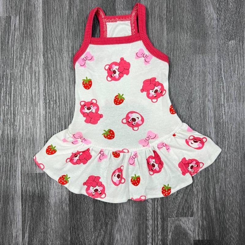  Váy đầm cho mèo chó: Đầm dây Gấu Dâu vải thun 